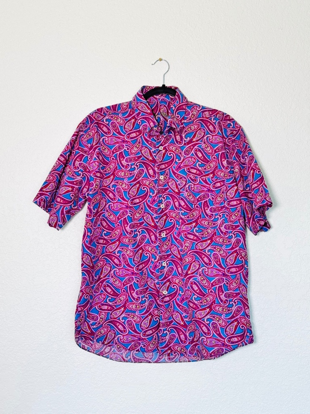 Alan Flusser Shirt Mens M Pink Paisley Long Sleeve Button Up 100% Cotton Artsy